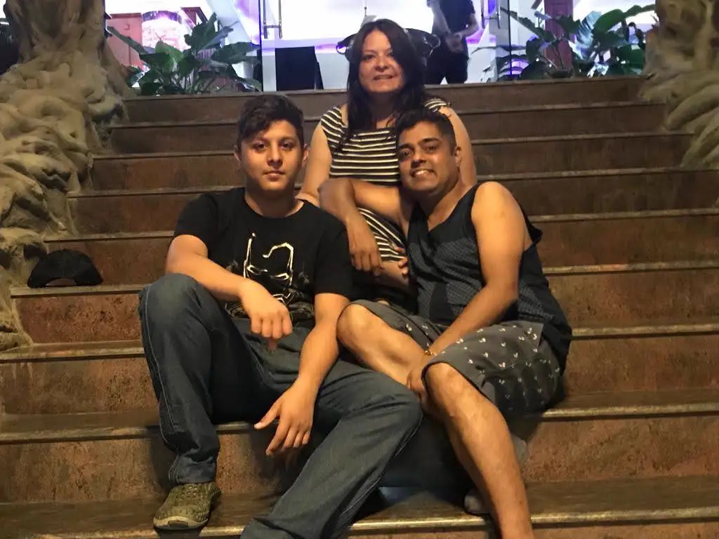 Family relaxing together on steps
